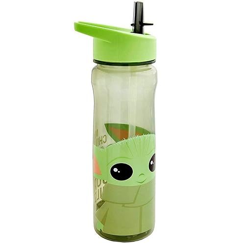 Star Wars Mandalorian 600ml PP Kids Water Bottles With Straw – Official Grogu Baby Yoda Merchandise by Polar Gear – Reusable, BPA Free & Recyclable