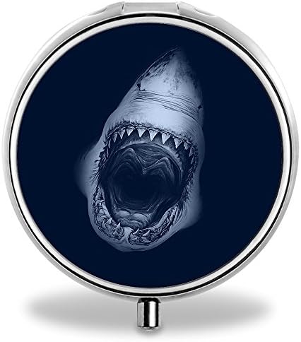 Shark Jaws Pill Case, Round Stainless Drug Organizer Container Medicine Cover for Pocket Daily&amp;Weekly