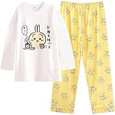 Satdflie Cartoon Pajamas Set Women Girls 2 Piece Lounge Set Sleepwear Long Sleeve T Shirt and Lounge Pants Pjs Sets