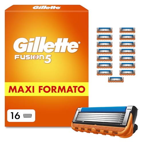 Lamette Gillette Fusion 5, 16 Lamette da Barba di Ricambio per Rasoio Barba Manuale Fusion5, da 5 Lame, Rasatura Scorrevole con Striscia Lubrificante, Fino a 1 Mese di Rasatura per Lametta