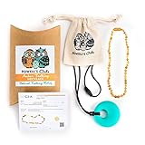 Baltic Amber Teething Necklace Gift Set + FREE Silicone Teething Pendant ($15 Value) Handcrafted, 100% USA Lab-Tested Authentic Amber - Teething Pain Relief (Unisex - Raw Honey Unpolished - 12.5