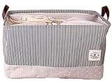 GreenForest Toy Basket Cotton Blend Linen Folding Storage Bin With Totes Drawstring Dust Cover Clothes Basket Gift Closet Drawer Handle Folding Basket (18.2x12.4x10.8 inches)