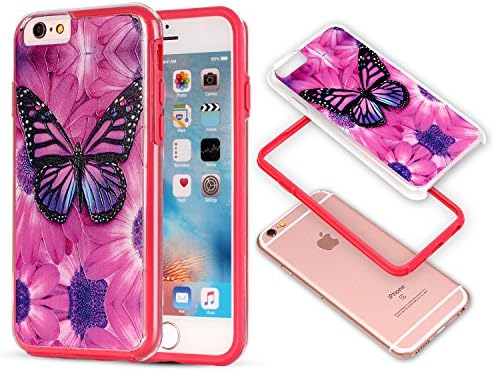 iPhone 6 Cases, iPhone 6S Case,Saxxlistore Embossment Hard PC Back with TPU Bumper Hybrid Covers Protective 2 in 1 Shockproof Anti-Scratch Combo Cover for iPhone 6/6S 4.7 Inch (Red Flowers Butterfly)