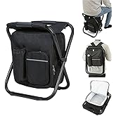 Folding Backpack Stool with Cooler Insulated Picnic Bag for Outdoor Events, Hiking, Travel, Beach,Portable Camping Stool