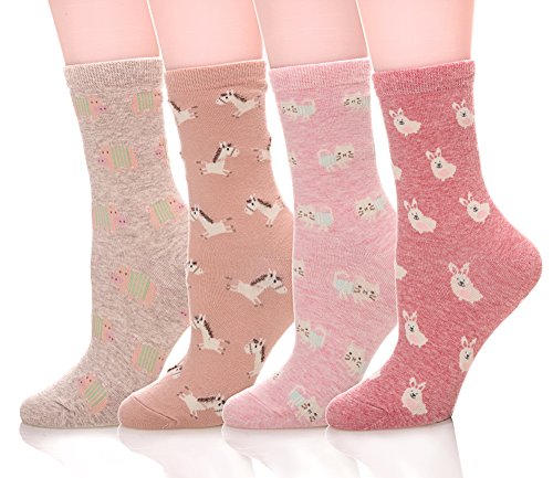 Color City Womens Cute Animal Pattern Socks - Funny Soft Warm Cotton Crew Socks 4 pack - Thumbnail 7