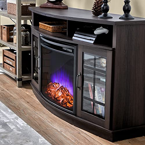 Amerlife Curved Fireplace TV Stand with 26" Curved Electric Fireplace