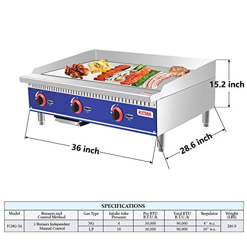 image for Commercial Countertop Manual Griddle - KITMA 36'' Liquid Propane Flat 
