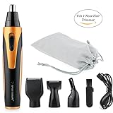 Nose Hair Trimmer, 4 in 1 Rechargeable Nose Trimmer/Beard Trimmer/Eyebrow Trimmer/Sideburn trimmer Wet/Dry Vacuum Grooming Kit Easy to use and clean Rechargeable USB Cable Men Women (Gold+black)
