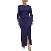Ekaliy Women's Elegant Bodycon Maxi Dress Long Sleeve Party Cocktail Wedding Guest Dress