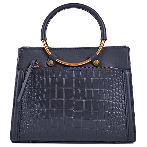 Ouningna Ladies' handbag Cowhide shoulder bag Fashion Satchel leather bag for women (Black)