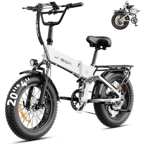 Jasion X-Hunter Electric Bike for Adults,1400W Peak Folding Ebike,20''*4 Fat Tire Foldable Ebike,30MPH 70+Miles 48V 13AH Removable Battery,Full Suspension System Design,7-Speed Bicycles