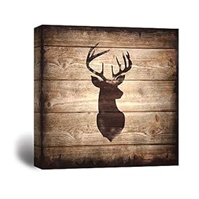 Square Deer with Antler Silhouette on Rustic Wood...
