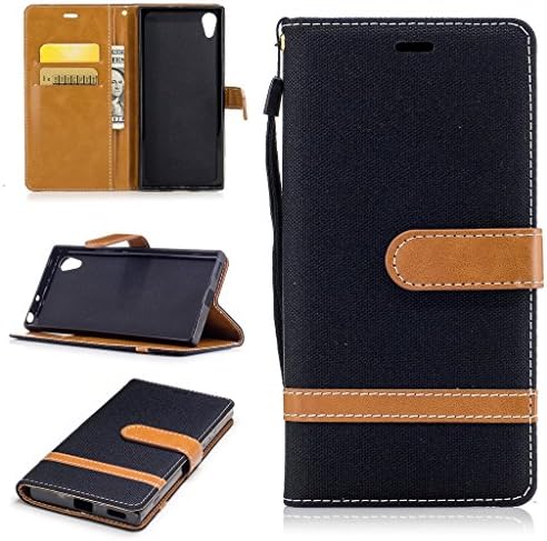 For Sony Xperia XA1/Z6 Case [with Free Screen Protector], Metatze Premium Soft PU Leather Cowboy Cloth Wallet Cover Case For Sony Xperia XA1/Z6(Black)