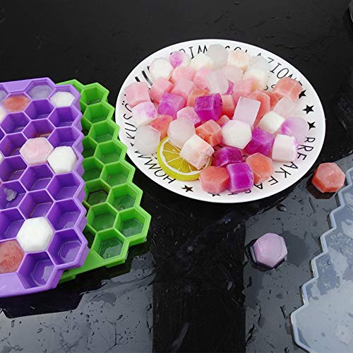 3 Pack Ice Cube Trays, Silicone Honeycomb Shape Ice Cube Molds wih Lids Make 111 Ice Cube for Whiskey, Cocktail, Stackable Flexible, BPA Free (Purple+Yellow+Green) - Thumbnail 4