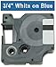 DYMO Industrial Labels for DYMO Industrial Rhino Label Makers, White on Blue, 3/4