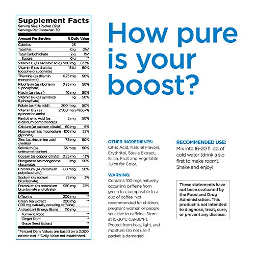 Pureboost Clean Energy Drink Mix Trial Pack. No Sugar, No Sucralose
