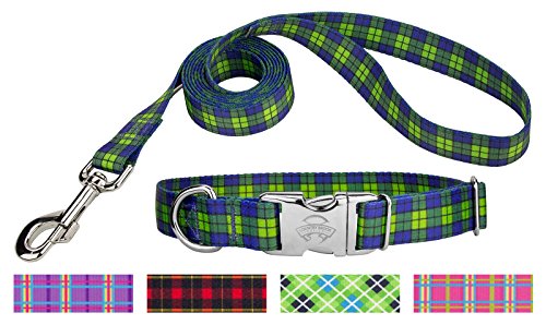 Country Brook Design | Blue and Green Plaid Premium Dog Collar & Leash - Small