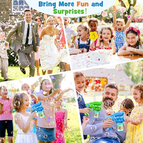 Nicmore 2 Electric Bubble Gun Children: Bubble Machine with 2 Soap Bubbles Refill Solution & LED Light One Button Start & Leak-Proof Bubble Gun for Outdoor Party (3+ Years)