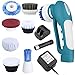 Finether Rechargeable Household Power Scrubber Brush with 1 Battery 7 Brushes 1 Scouring Pad for Bathroom Kitchen Portable Lightweight Cleaning Brush and Low Noise Multi Purpose Bathtub Cleaner,Blue