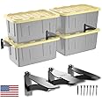 Koova Wall Mounted Tote Rack Storage System, Fits 27-Gallon Black and Yellow Commander Style Bins, Wall Mount Bracket Shelves for Garage Organization, Heavy Duty Steel, Made in USA (3-Piece Set)