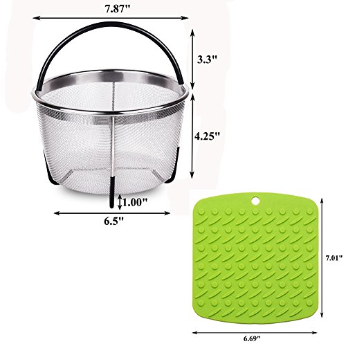 HAIOOU Steamer Basket, 6 Quart Instant Pot Food-grade Stainless Steel Pressure Cooker Accessories Strainer with Silicone Covered Handle and Non-Slip Legs Great for Steaming Vegetables Fruits Eggs