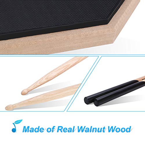 LOLUNUT 12 Inch Silent Drum Pad, Dumb Drum Beginner Rubber Practice Pad, with 5A Drum Sticks (12 Inch, Black)