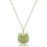 LOOYUUPEE Green Natural Jade Necklace, Cat Shape Jade Pendant for Women, Jade Jewelry for Women Lucky Gifts for Girls Women (925 Sterling Silver with Gold Plated)