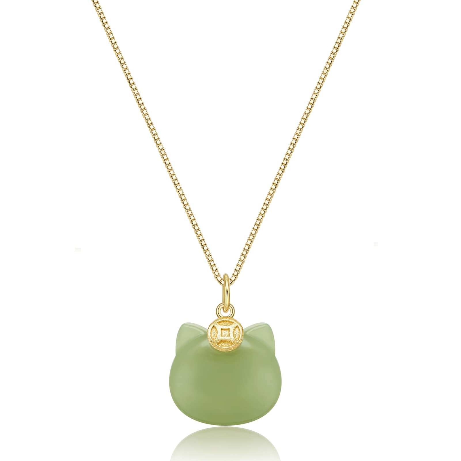 Photo 1 of LOOYUUPEE Green Natural Jade Necklace, Cat Shape Jade Pendant for Women, Jade Jewelry for Women Lucky presents for Women Lover (925 Sterling Silver with Gold Plated)