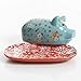 Urban Market by Gibson Life on the Farm butter, figural dish, piggy lid, Blue