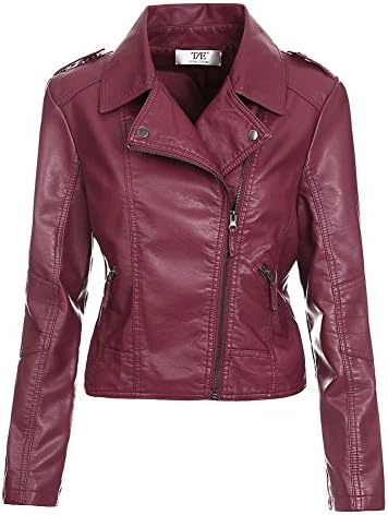 Artfasion Women's Slim Tailoring Faux Leather PU Short Jacket Coat (XXS, Wine Red)