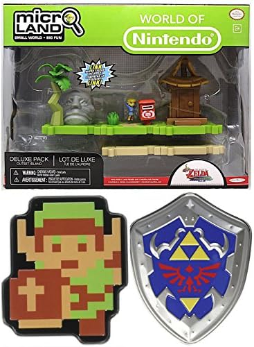 AYB MicroLand Scene Deluxe Pack Small World Playset Outset Island &amp; Link with Sword 8-Bit Tin + Zelda Legend Shield