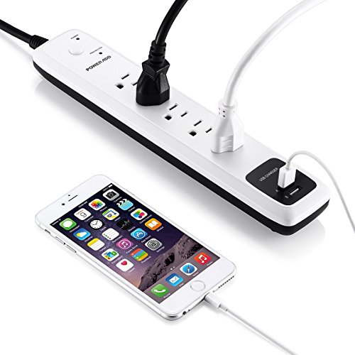 POWERADD Wall Mountable 5-Outlet Surge Protector Power Strip 6ft Cord with Dual Smart USB Ports for Home Office Dorm