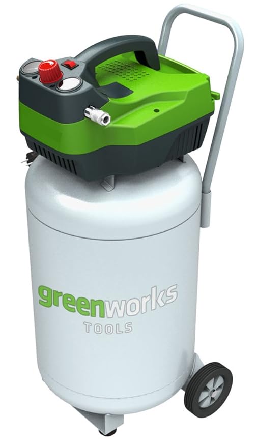 Greenworks 4101907 GAC50V Elektrischer Vertikal-Luftkompressor, 50 L 1300 W, 230 V, Grün