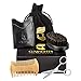 Beard Grooming & Trimming Kit for Men Starter: 100% Boar Bristle Beard Brush, Sandalwood Beard Comb, Round Tip Grooming Scissors | Leather Comb Case, Velvet Pouch & Gift Magnetic Box for Him