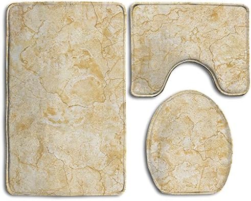 Fallake Bath Mat, 3 Piece Bathroom Rug Set Yellow Marble Print Nonslip Bathroom Rug, Soft Bathroom Mat, Dustproof Toilet Cover For Men Women Kids, Bathroom Rugs, Bathroom Accessories