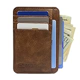 ID Stronghold Front Pocket Minimalist Slim RFID Wallet Genuine Leather Small Size (Rough Rider Brown)
