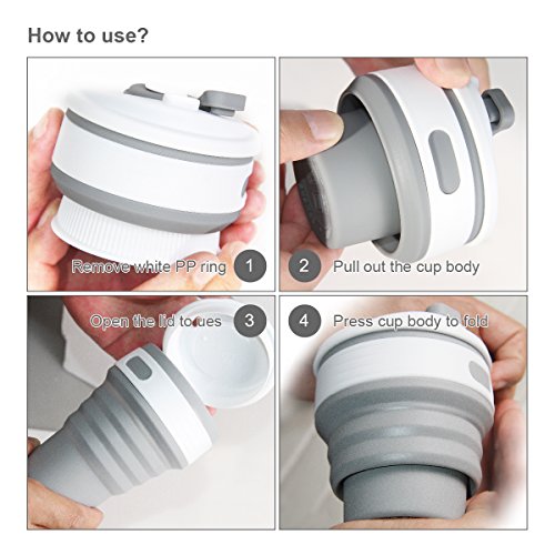 ROCONTRIP Silicone Collapsible Cup Convenient Travel Coffee Mug Lightweight Food Grade Silicone & PP BPA Free for Camping Hiking Outdoor Commuters (Gray)