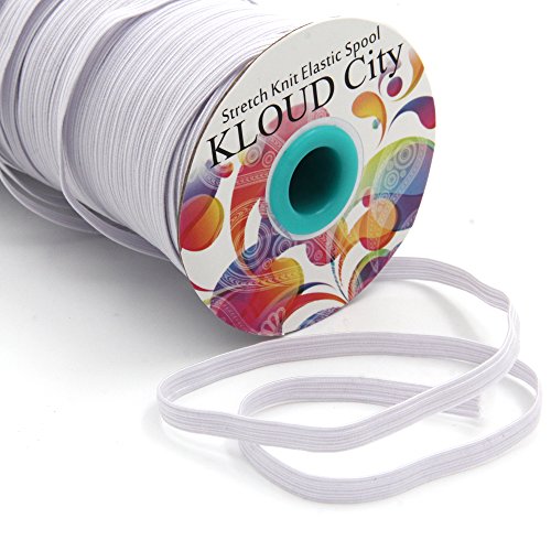KLOUD City White 70-Yards Length 1/4" Width Braided Elastic Cord, Elastic Band, Elastic Rope, Bungee, Black Heavy Stretch Knit Elastic Spool - Thumbnail 3