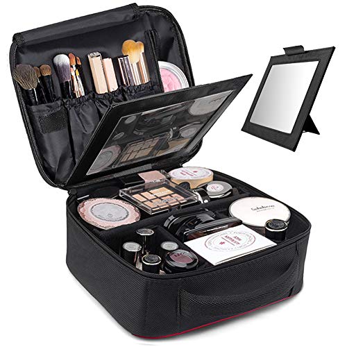 TOPSEFU Makeup Bag,Quick Make up Bag with Mirror,Makeup Case Cosmetic Case  makeup Organizer Makeup Train Case with Adjustable Dividers for Cosmetics 
