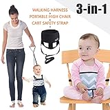 Umin 3-in-1 Portable/ Travel High Chair + Toddler Safety Walking Harness + Shopping Cart Safety Strap,Lightweight & Washable,Black