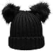 Fashion 21 Women's Winter Trendy Warm Knit Beanie Hat with Pom Pom Ears (3 Colors Available) (Black)