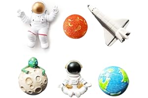 COCORORO 6 Pcs Astronaut Refrigerator Magnets, Space Series Office Magnets, Planetary Whiteboard Magnets - Resin Astronaut, Alien Moon, Mars, Earth, Airship