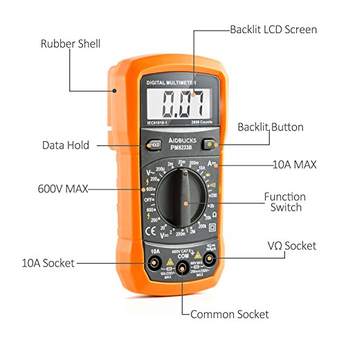 image for Aidbucks PM8233B Digital Multimeter AC/DC Voltage Tester 600V/10A MAX 