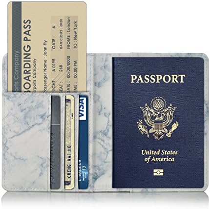TDA Travel Passport Holder Wallet Multi-Purpose RFID Blocking ID Cards PU Leather Case Cover (Marble)