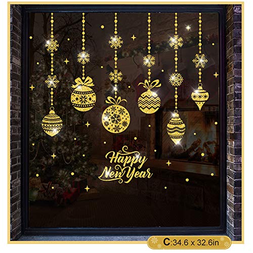 Aelfox Gold Christmas Window Clings, Christmas Door Decorations Christmas Stickers Decals Wall Sticker for Home/Office/Shop/Classroom/Glass/Holiday Christmas Decorations - Thumbnail 2