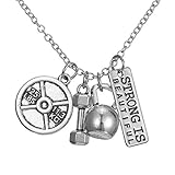 Gmai Beautiful Workout Exercise Weight Lifting Barbell Kettlebell Fitness Silver Fitness Gym Barbell Plate Dumbbell Weight Plate Pendant Jewelry Necklace For Men Women Pendant Necklace