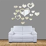 Ikevan 1Set 15pcs 3D Acrylic Heart-shaped Mirror Wall Stickers Plastic Removable Heart Art Decor Wall Poster Living Room Home Decoration,Multi-size,Silver(Smal)