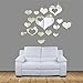 Ikevan 1Set 15pcs 3D Acrylic Heart-shaped Mirror Wall Stickers Plastic Removable Heart Art Decor Wall Poster Living Room Home Decoration,Multi-size,Silver(Smal) primary