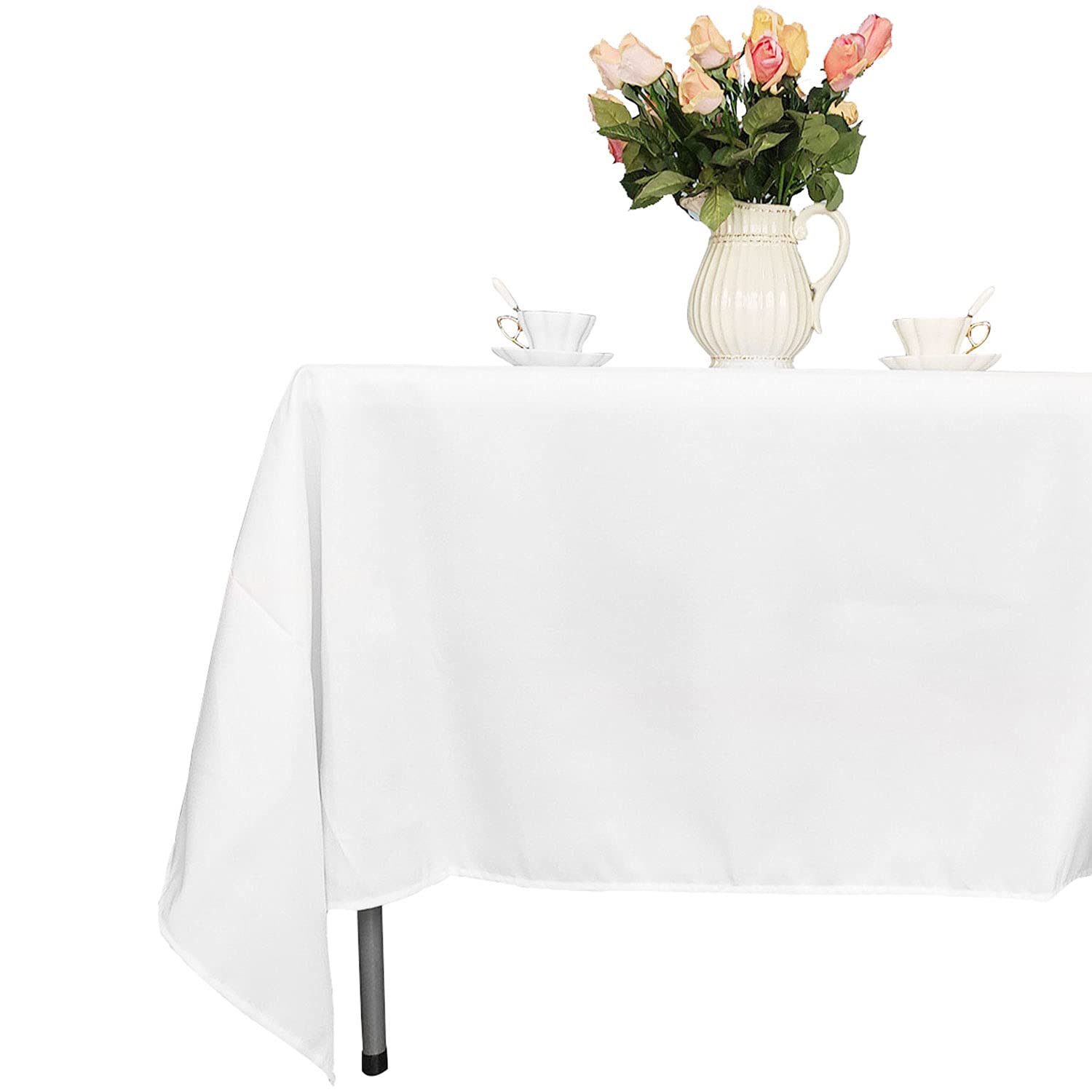 Trimming Shop Rectangle Cotton-Polyester Tablecloth, 90" x 132" Premium Linen Table Cover, Washable Fabric Table Cloth for Dining Table, Banquets, Weddings, Parties, White, 1pc — image 1