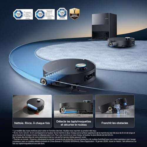 Aqua10 Ultra Roller Complete Robot Aspirateur, Nettoyage Automatique du Rouleau, Aspiration de 30 000 Pa, Évitement d'obstacles de 8 cm, Vidage Automatique, Commande Vocale Intelligente, Noir